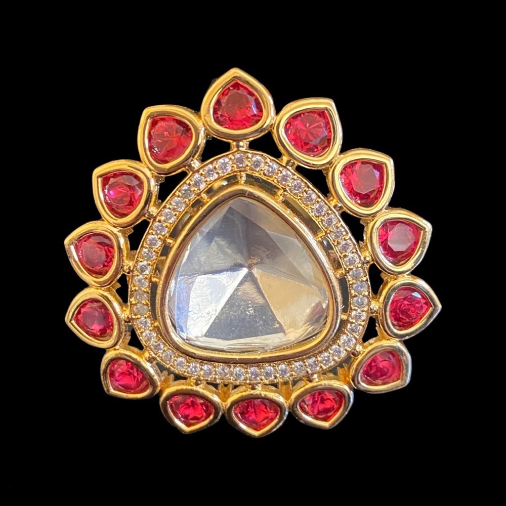 Ruby Indian Pakistani Polki Kundan Adjustable Ring Gem